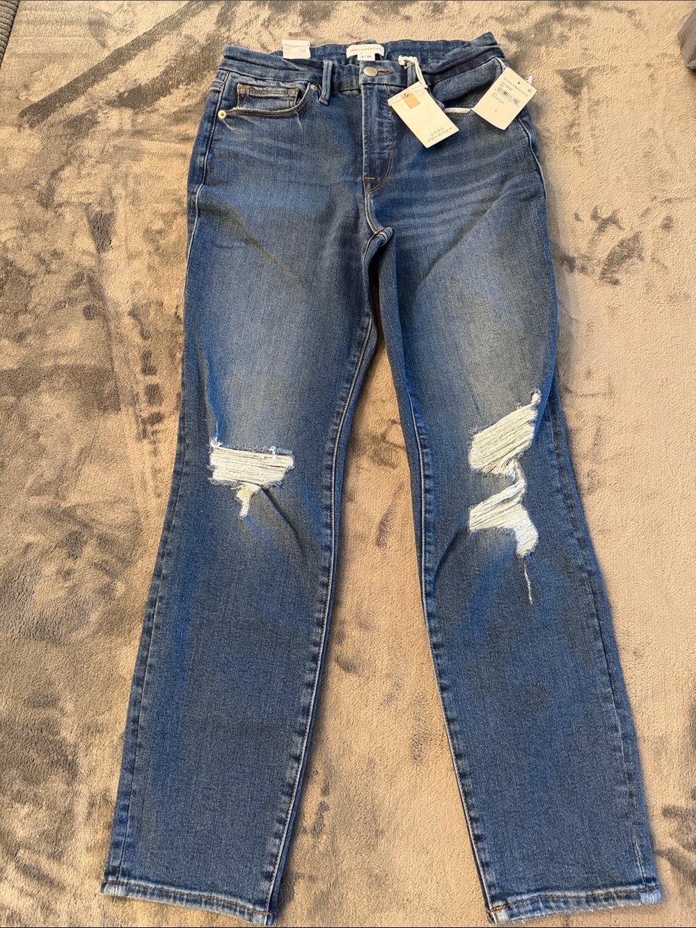 Good American Blue Straight-Leg Distressed Jeans